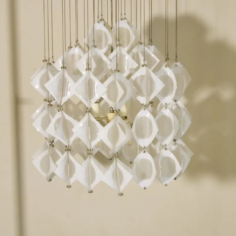 Pamono Italian Aluminum and Opaline Glass Ceiling Lamp from Mazzega, 1969> Ceiling Lights