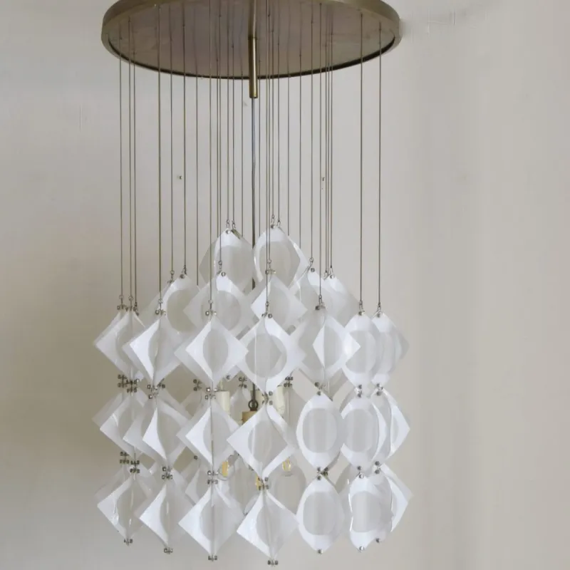 Pamono Italian Aluminum and Opaline Glass Ceiling Lamp from Mazzega, 1969> Ceiling Lights
