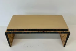 Pamono Italian Art Deco Bench in Olive Ash Burl and Macassar with Faux Leather Seat, 1940s