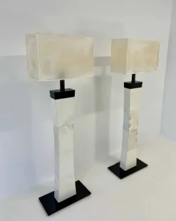 Sale Pamono Italian Art Deco Style Parchment Column Floor Lamps, 1980s, Set of 2