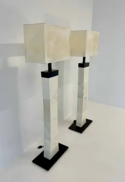Sale Pamono Italian Art Deco Style Parchment Column Floor Lamps, 1980s, Set of 2