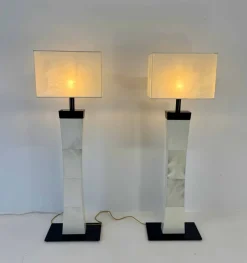 Sale Pamono Italian Art Deco Style Parchment Column Floor Lamps, 1980s, Set of 2