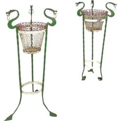 Pamono Italian Art Nouveau White Green Wrought Iron Vase Holders with Dragons, 1900s, Set of 2> Garden Tables