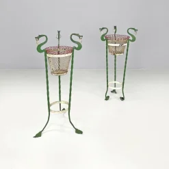 Pamono Italian Art Nouveau White Green Wrought Iron Vase Holders with Dragons, 1900s, Set of 2> Garden Tables