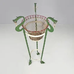 Pamono Italian Art Nouveau White Green Wrought Iron Vase Holders with Dragons, 1900s, Set of 2><noscript><img width=