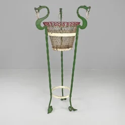 Pamono Italian Art Nouveau White Green Wrought Iron Vase Holders with Dragons, 1900s, Set of 2><noscript><img width=