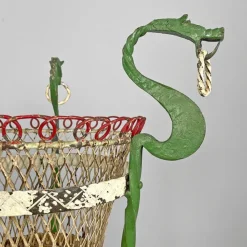 Pamono Italian Art Nouveau White Green Wrought Iron Vase Holders with Dragons, 1900s, Set of 2><noscript><img width=