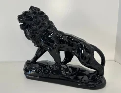 Best Pamono Italian Artist, Art Deco Lion, 1930s, Black Polished Fired Clay