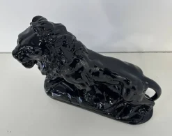 Best Pamono Italian Artist, Art Deco Lion, 1930s, Black Polished Fired Clay