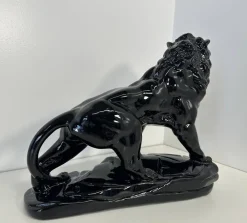 Best Pamono Italian Artist, Art Deco Lion, 1930s, Black Polished Fired Clay