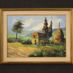 Pamono Italian Artist, Landscape, 1970s, Oil on Canvas, Framed> Mid-Century