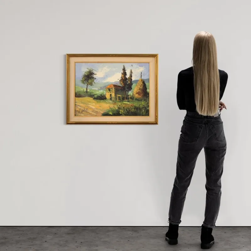Pamono Italian Artist, Landscape, 1970s, Oil on Canvas, Framed> Mid-Century