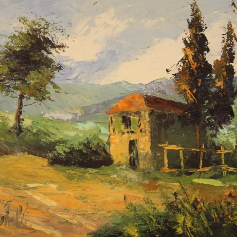 Pamono Italian Artist, Landscape, 1970s, Oil on Canvas, Framed> Mid-Century