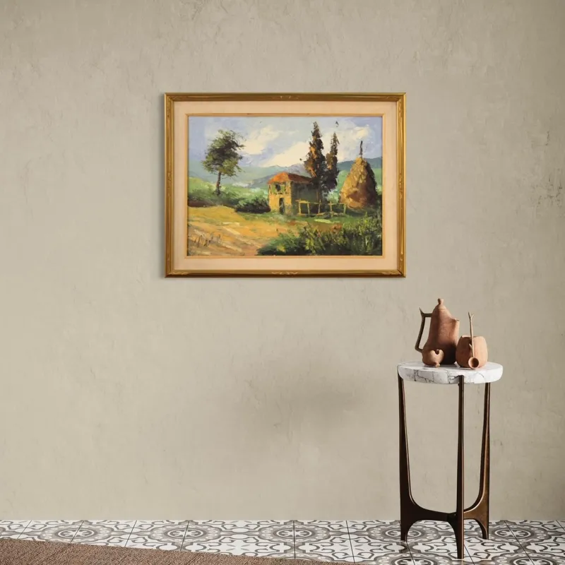 Pamono Italian Artist, Landscape, 1970s, Oil on Canvas, Framed> Mid-Century