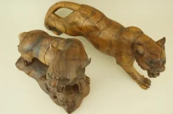 Pamono Italian Artist, Large Art Deco Maternity with Tigers Sculptures, Early 1900s, Cherry Wood, Set of 2><noscript><img width=