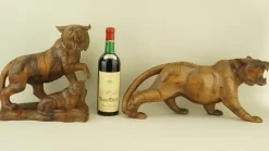 Pamono Italian Artist, Large Art Deco Maternity with Tigers Sculptures, Early 1900s, Cherry Wood, Set of 2><noscript><img width=