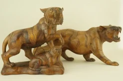 Pamono Italian Artist, Large Art Deco Maternity with Tigers Sculptures, Early 1900s, Cherry Wood, Set of 2><noscript><img width=