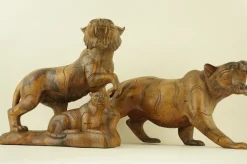 Pamono Italian Artist, Large Art Deco Maternity with Tigers Sculptures, Early 1900s, Cherry Wood, Set of 2><noscript><img width=