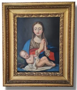 Pamono Italian Artist, Madonna and Child, 1700s, Oil on Copper, Framed