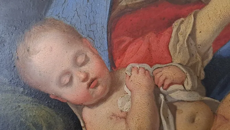Pamono Italian Artist, Madonna and Child, 1700s, Oil on Copper, Framed