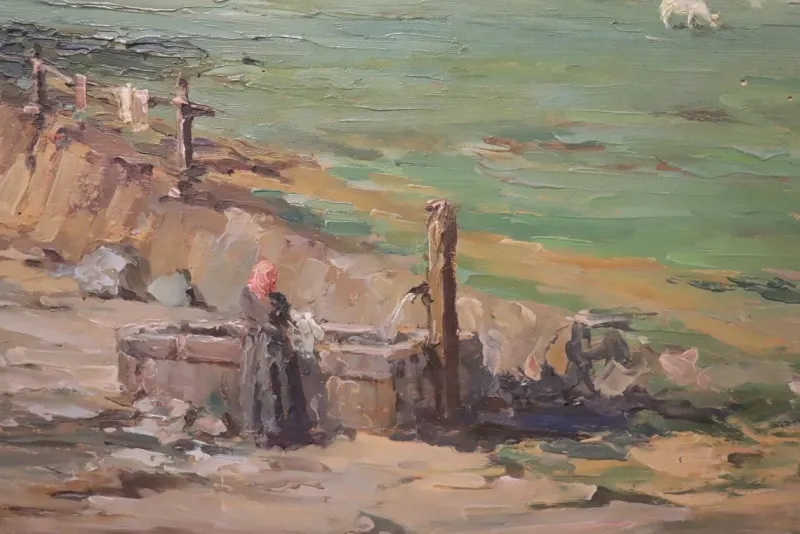Pamono Italian Artist, Mountain Valley Landscape, Oil Painting on Plywood, Framed> Classical