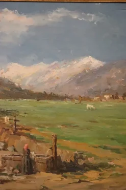 Pamono Italian Artist, Mountain Valley Landscape, Oil Painting on Plywood, Framed><noscript><img width=