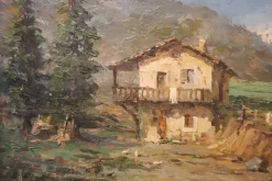Pamono Italian Artist, Mountain Valley Landscape, Oil Painting on Plywood, Framed><noscript><img width=