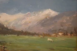 Pamono Italian Artist, Mountain Valley Landscape, Oil Painting on Plywood, Framed><noscript><img width=