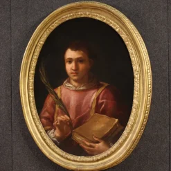 Pamono Italian Artist, Saint Lawrence, 1680, Oval Oil on Canvas, Framed> Painting