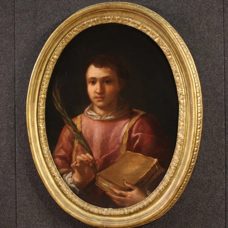 Pamono Italian Artist, Saint Lawrence, 1680, Oval Oil on Canvas, Framed> Painting