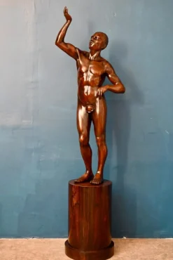 Pamono Italian Artist, Very Large Nude Sculpture of a Young Man, 1920s-1940s, Wood