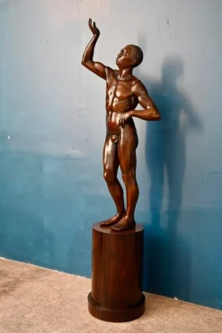 Pamono Italian Artist, Very Large Nude Sculpture of a Young Man, 1920s-1940s, Wood