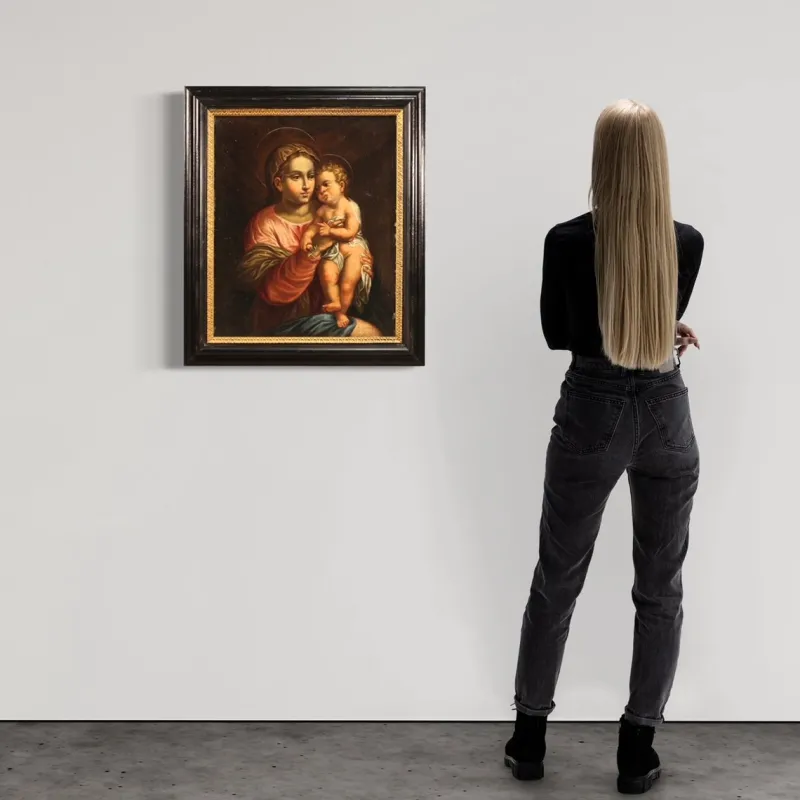 Pamono Italian Artist, Virgin with Child, 1670, Oil on Canvas, Framed> Classical