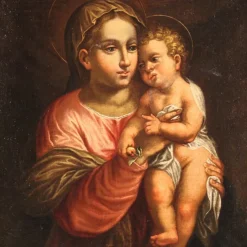 Pamono Italian Artist, Virgin with Child, 1670, Oil on Canvas, Framed><noscript><img width=