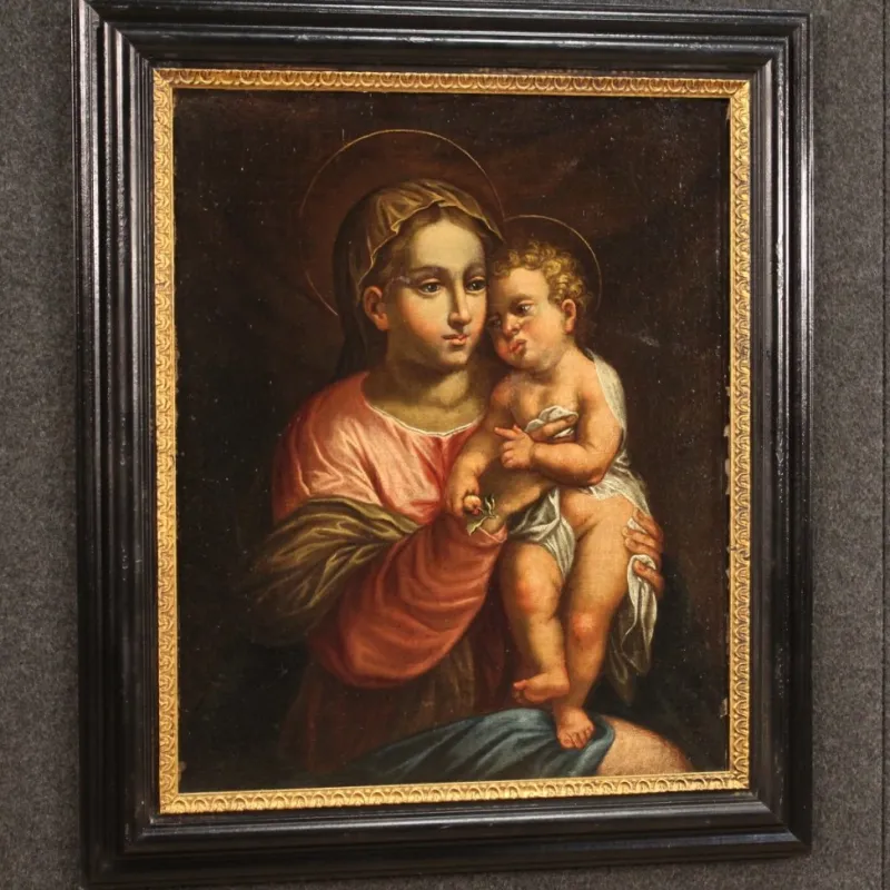 Pamono Italian Artist, Virgin with Child, 1670, Oil on Canvas, Framed> Classical
