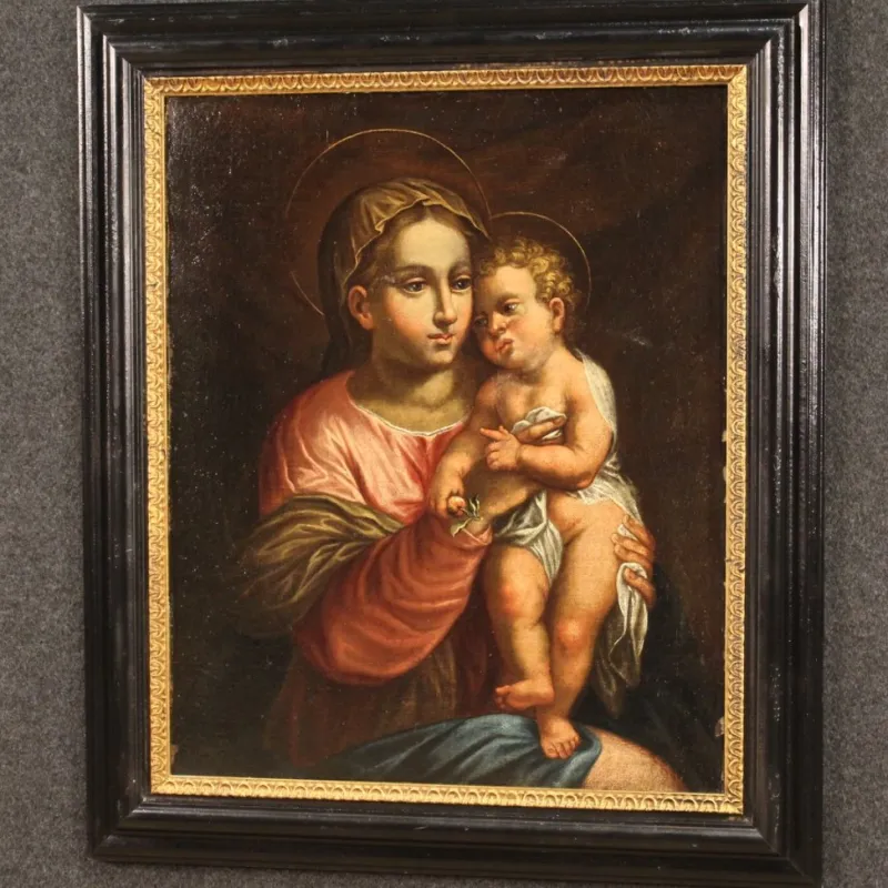 Pamono Italian Artist, Virgin with Child, 1670, Oil on Canvas, Framed> Classical