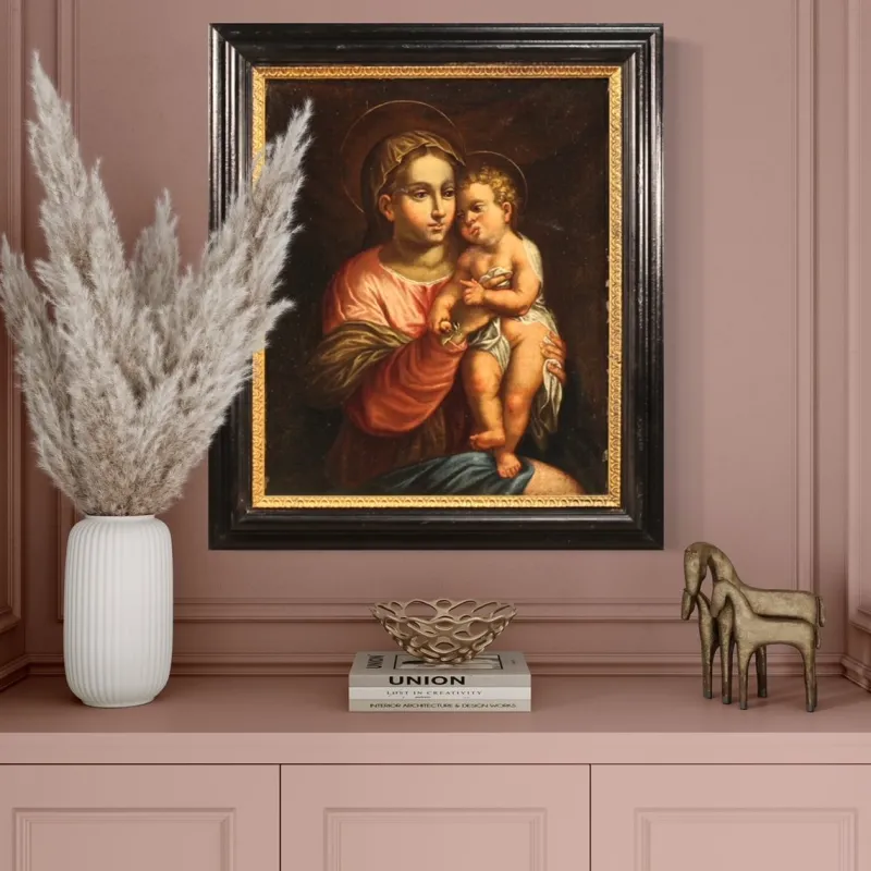 Pamono Italian Artist, Virgin with Child, 1670, Oil on Canvas, Framed> Classical