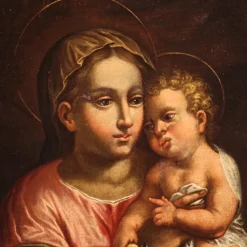 Pamono Italian Artist, Virgin with Child, 1670, Oil on Canvas, Framed><noscript><img width=