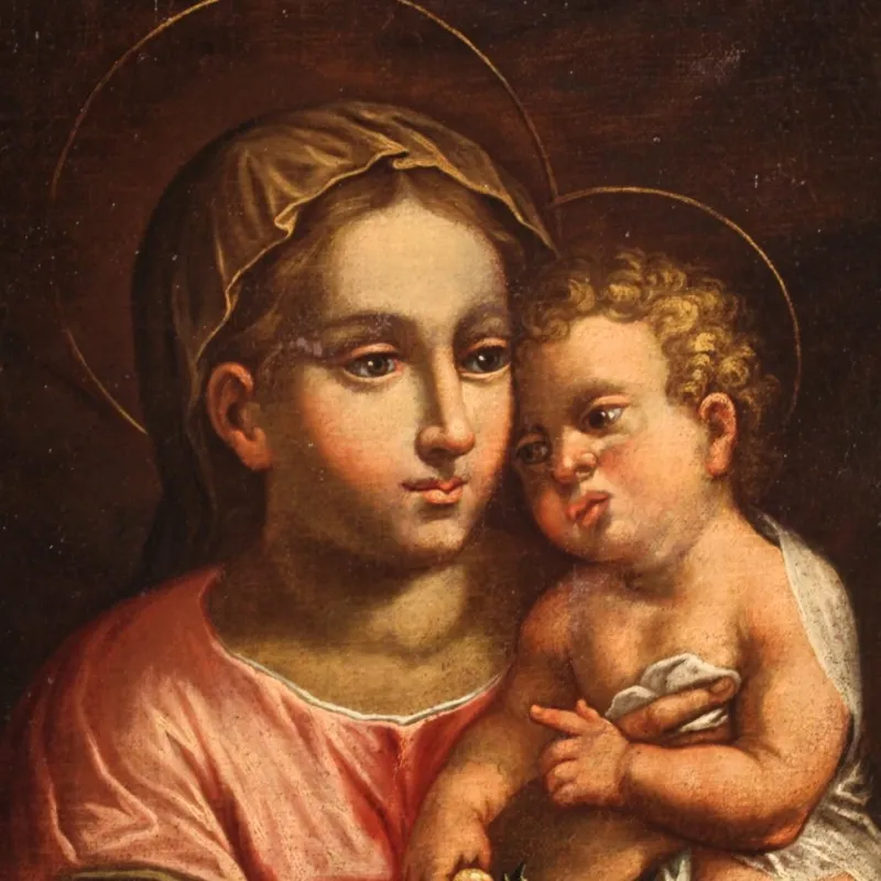 Pamono Italian Artist, Virgin with Child, 1670, Oil on Canvas, Framed> Classical