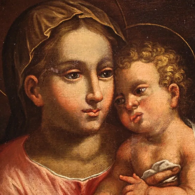 Pamono Italian Artist, Virgin with Child, 1670, Oil on Canvas, Framed> Classical