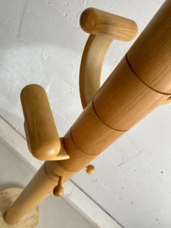 Pamono Italian Ash Wood and Travertine Coat Stand in the Style of Ettore Sottsass
