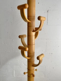 Pamono Italian Ash Wood and Travertine Coat Stand in the Style of Ettore Sottsass