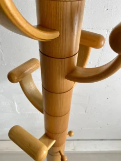 Pamono Italian Ash Wood and Travertine Coat Stand in the Style of Ettore Sottsass