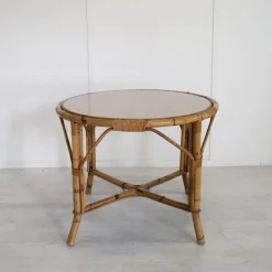 Pamono Italian Bamboo Table with Glass Top, 1960s><noscript><img width=