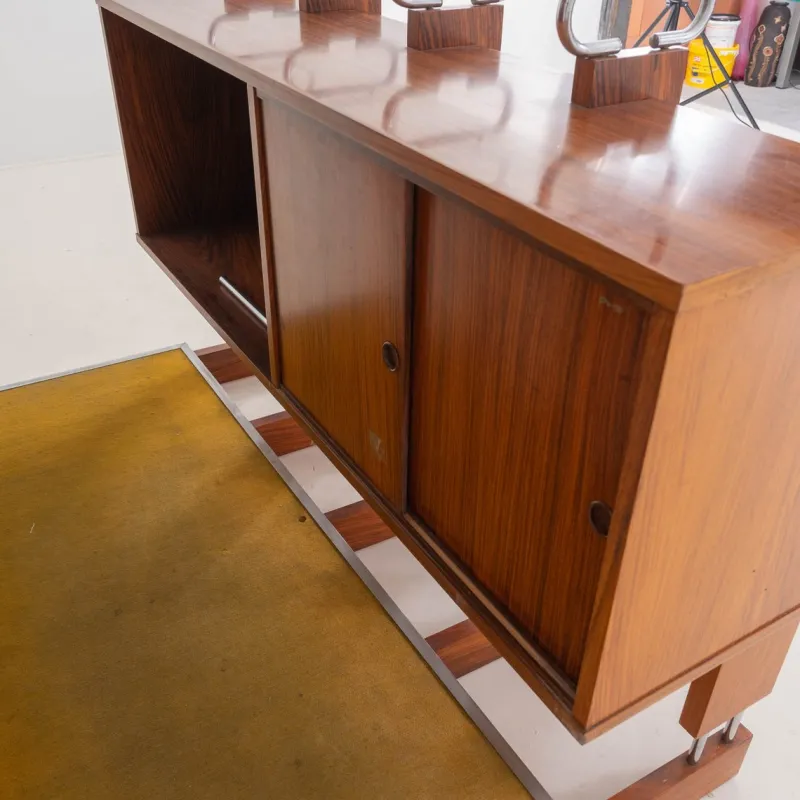 Pamono Italian Bar Unit with Stools, 1970s, Set of 3> Cabinets & Wardrobes
