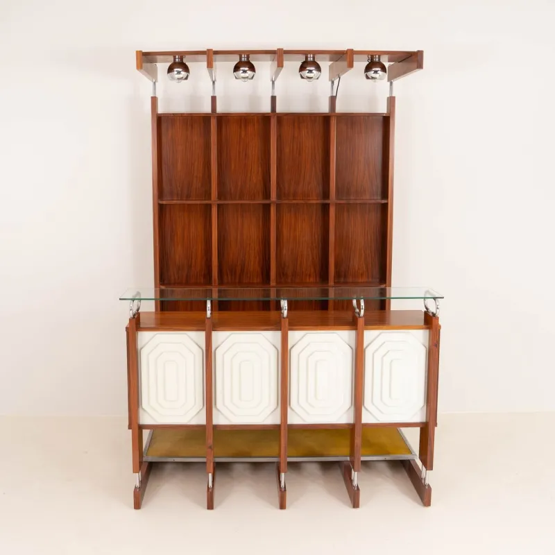Pamono Italian Bar Unit with Stools, 1970s, Set of 3> Cabinets & Wardrobes