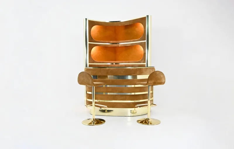Pamono Italian Bar with Stools, 1970s, Set of 4> Cabinets & Wardrobes