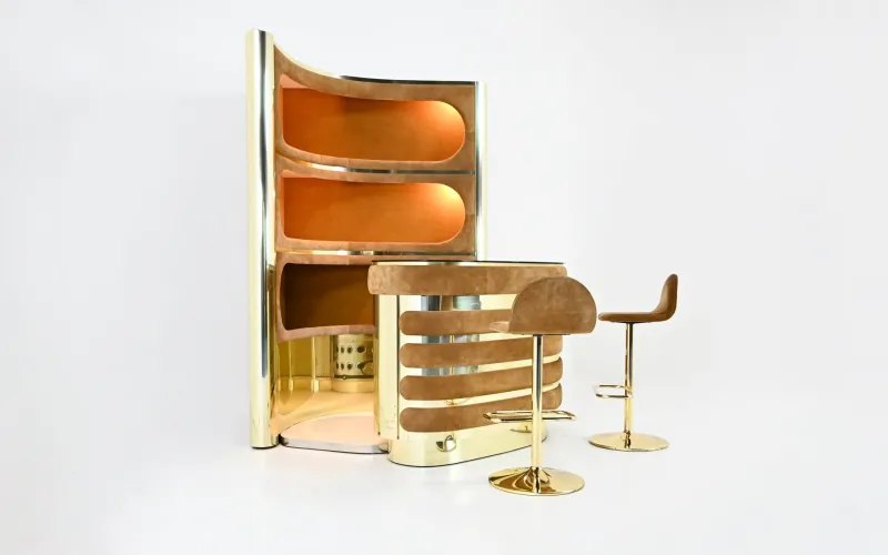 Pamono Italian Bar with Stools, 1970s, Set of 4> Cabinets & Wardrobes