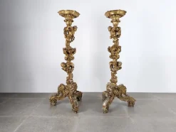 Pamono Italian Baroque Torcheres in Golden Wood, 1800s, Set of 2> Pedestals And Columns