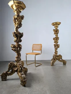 Pamono Italian Baroque Torcheres in Golden Wood, 1800s, Set of 2><noscript><img width=